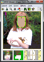 HFVE software presenting a symbolic tracer to represent a face detected in a photo