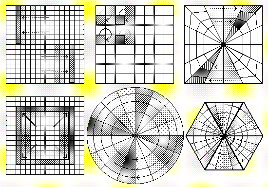 Examples of "area-tracer" scanning patterns